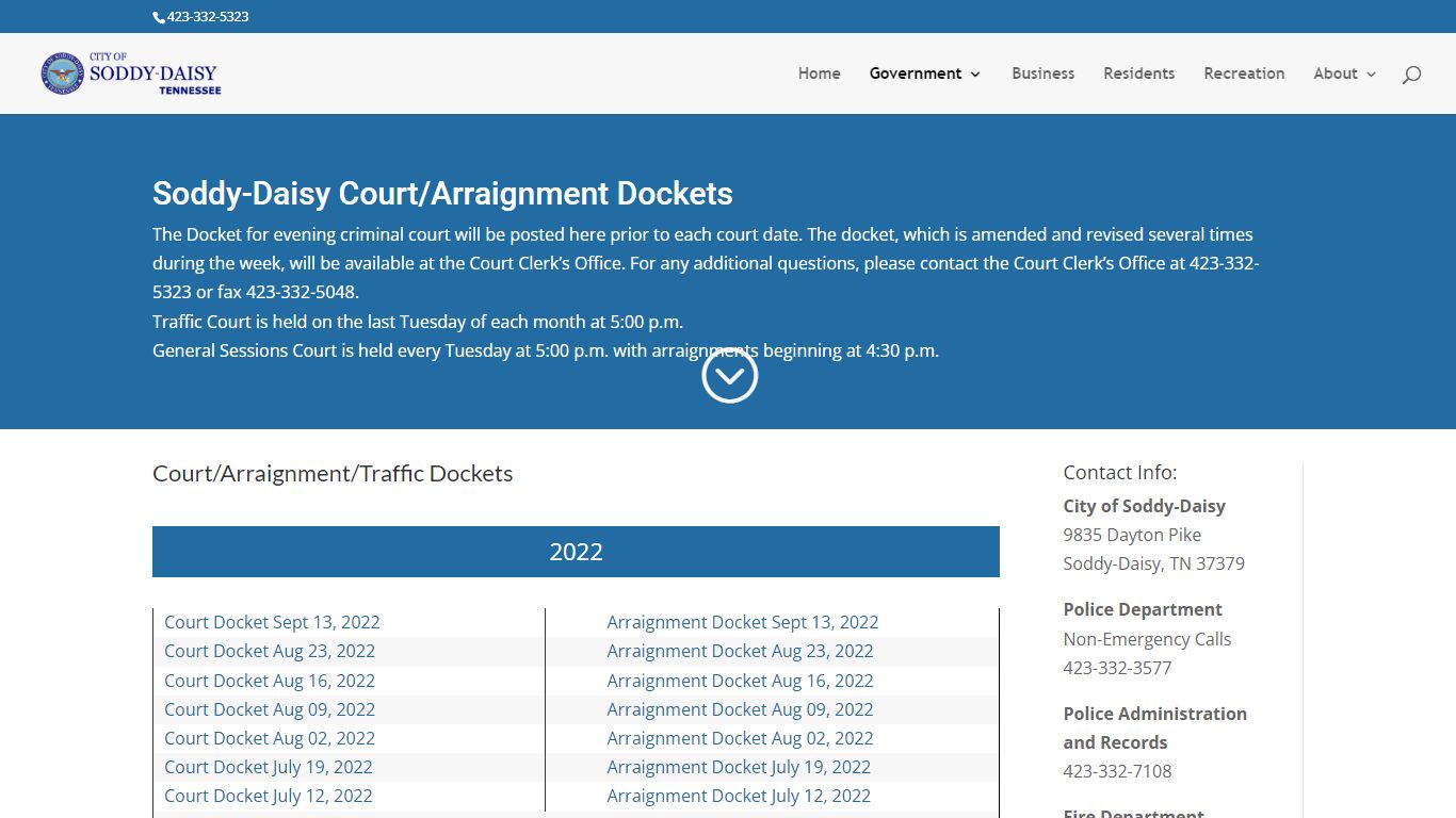 Court Dockets & Arraignments | Soddy-Daisy.org